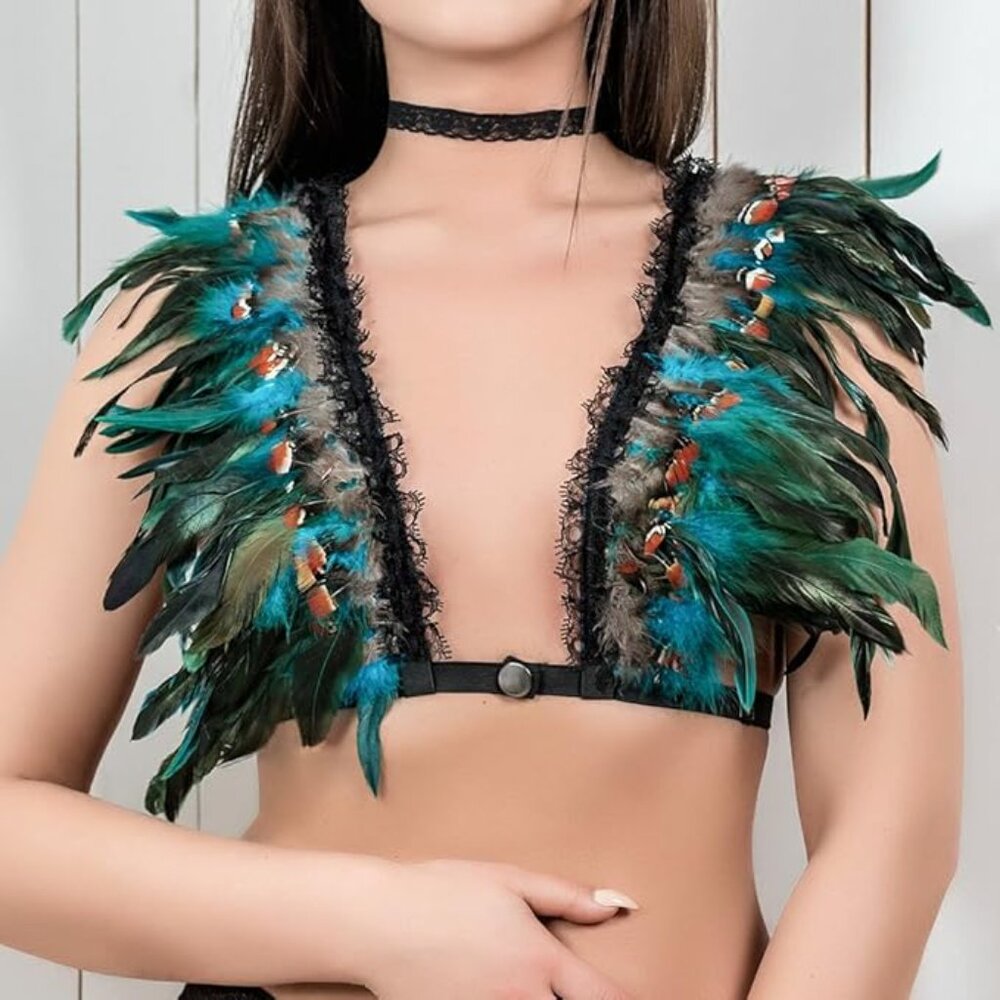 Feather Harness Bra With Adjustable Elastic Strap… - image 4